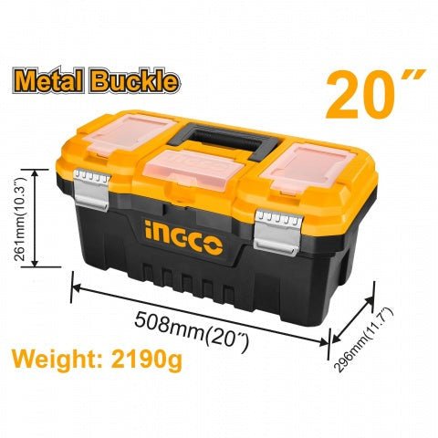 Caja De Herramientas Plástica Agarre Metálico 20"X11.7"X10.3" Ingco PBX2002 - MARKEMSTORE -