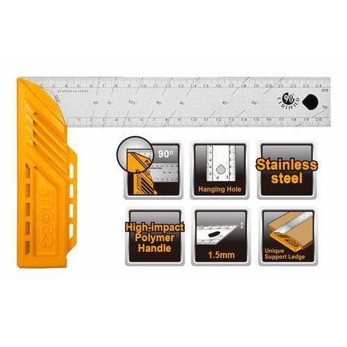 Escuadra De Carpintero 12 Inoxidable Ingco Has123002 - MARKEMSTORE - HERRAMIENTA PARA MEDICION