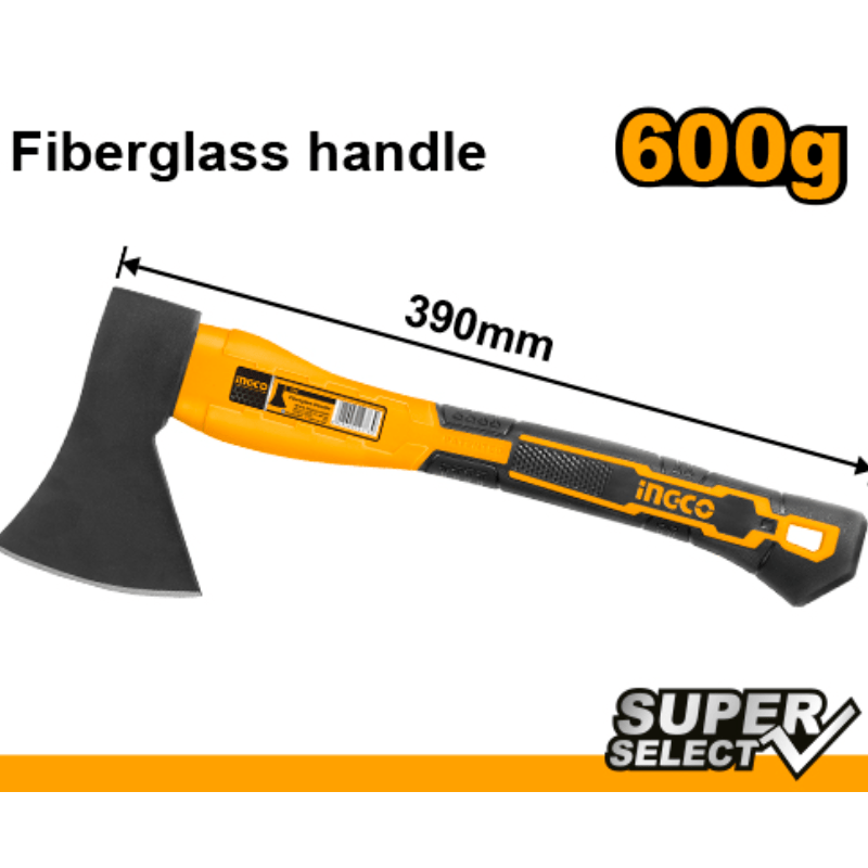 Hacha De Acero Carbon 600Grx390Mm Mango Fibra De Vidrio Ingco Haxs206001 - MARKEMSTORE -