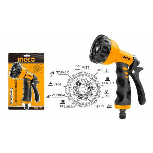 Pistola De Riego Para Manguera De 9 Patrones Hwsg092 Ingco - MARKEMSTORE -