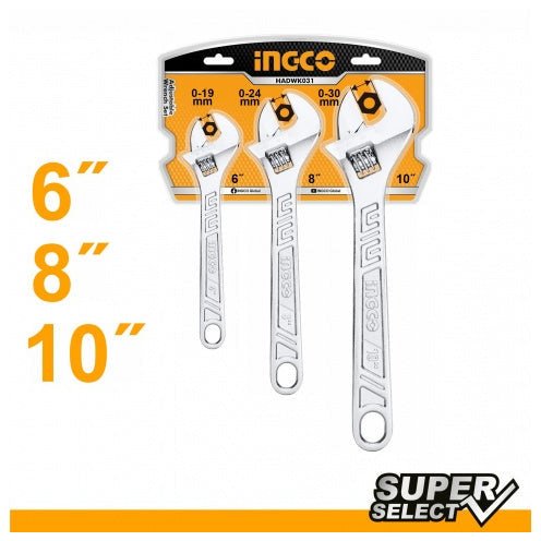 Set 3 Piezas De Llaves Ajustables 6 8 Y 10 Pulgadas Ingco Hadwk031 - MARKEMSTORE -