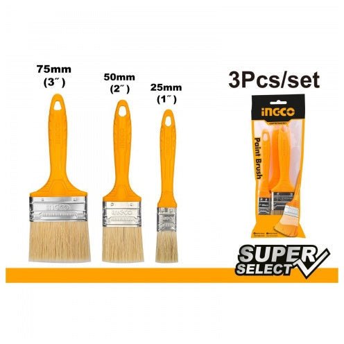Set De 3 Brochas Para Esmalte 1 2 Y 3 Pulgadas Mango Plastico Ingco Chptb7860301 - MARKEMSTORE -