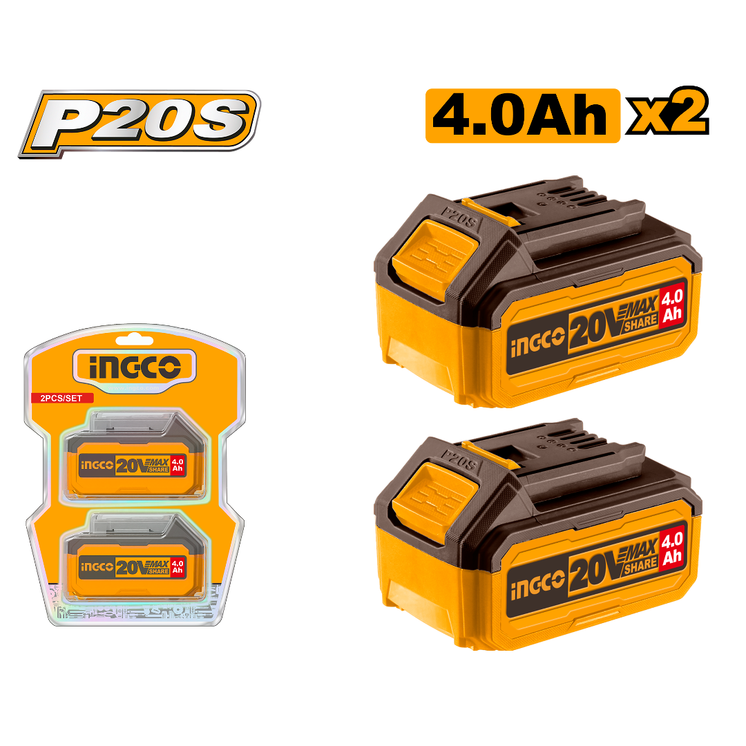 Set Bateria Ion Litio 20V 2Pcs Multiherramientas 4,0Ah INGCO COSLI240312 - MARKEMSTORE