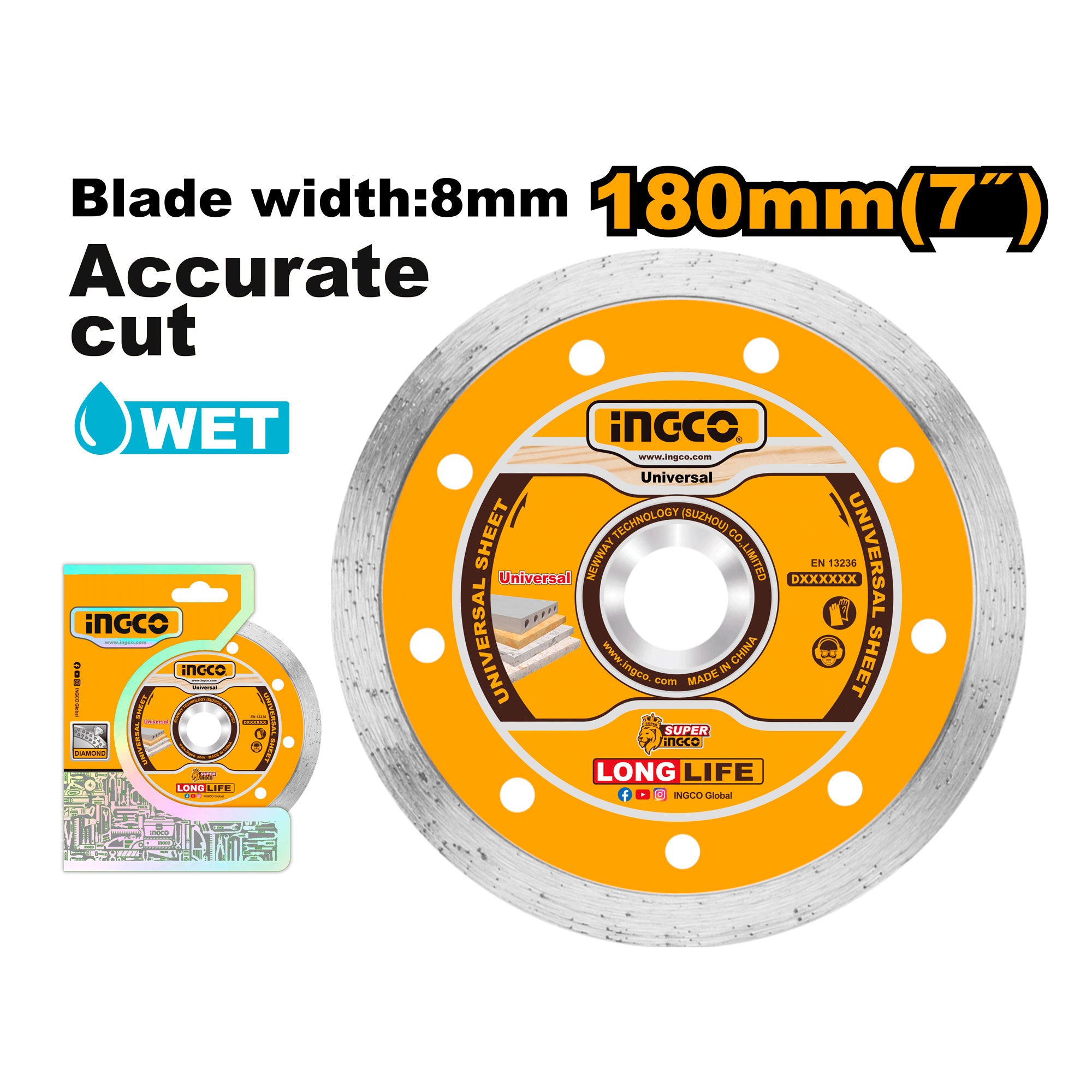 Disco Diamantado Liso INGCO 7" 180x22.2mm DMD021802