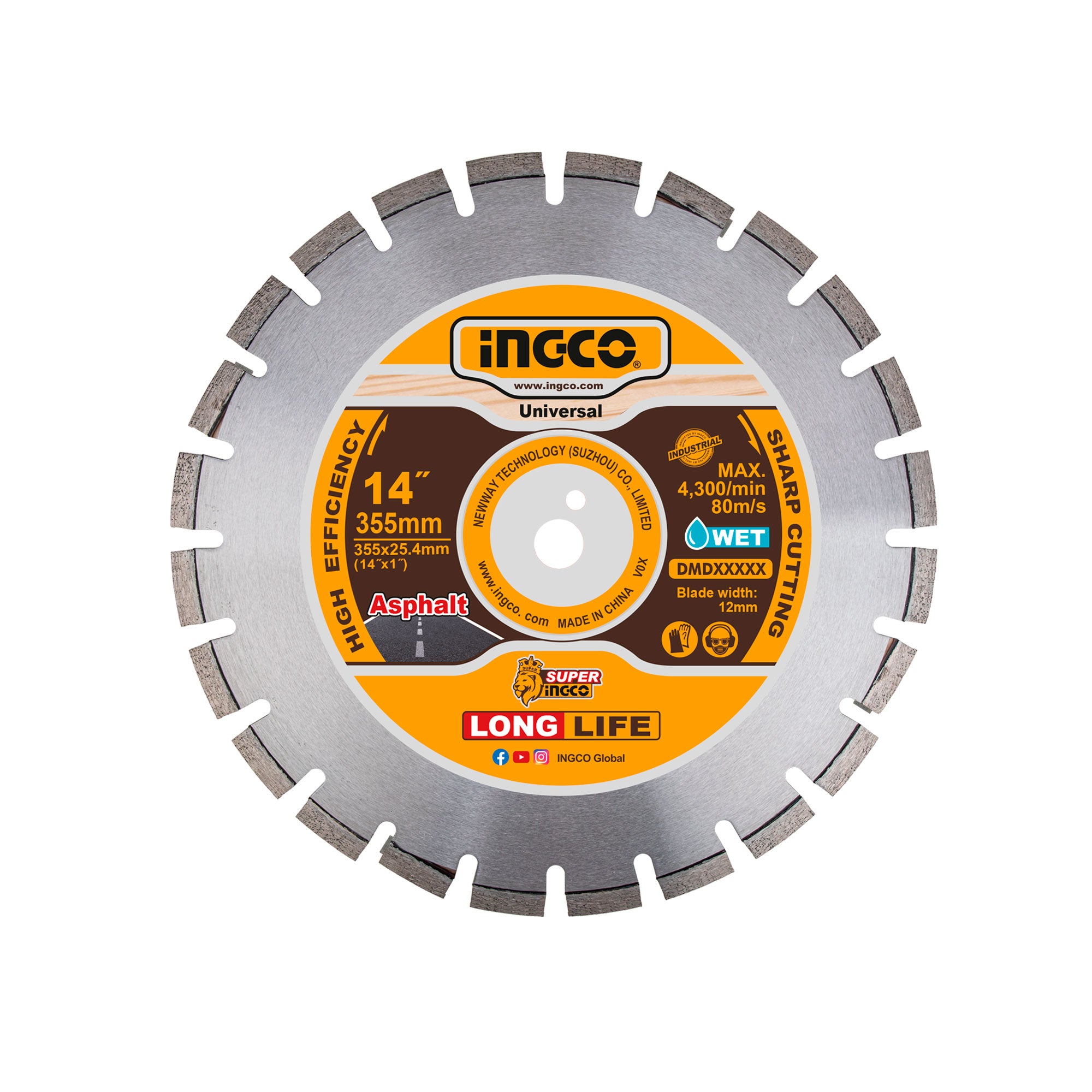 Disco Diamantado Segmentado INGCO 14" Corte Asfalto DMD033553
