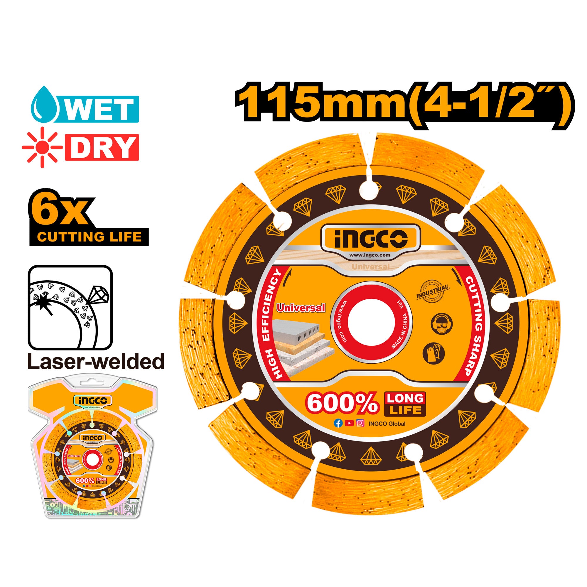 Disco Diamantado Segmentado 4-1/2X3/8X7/8 Ingco DMD071151