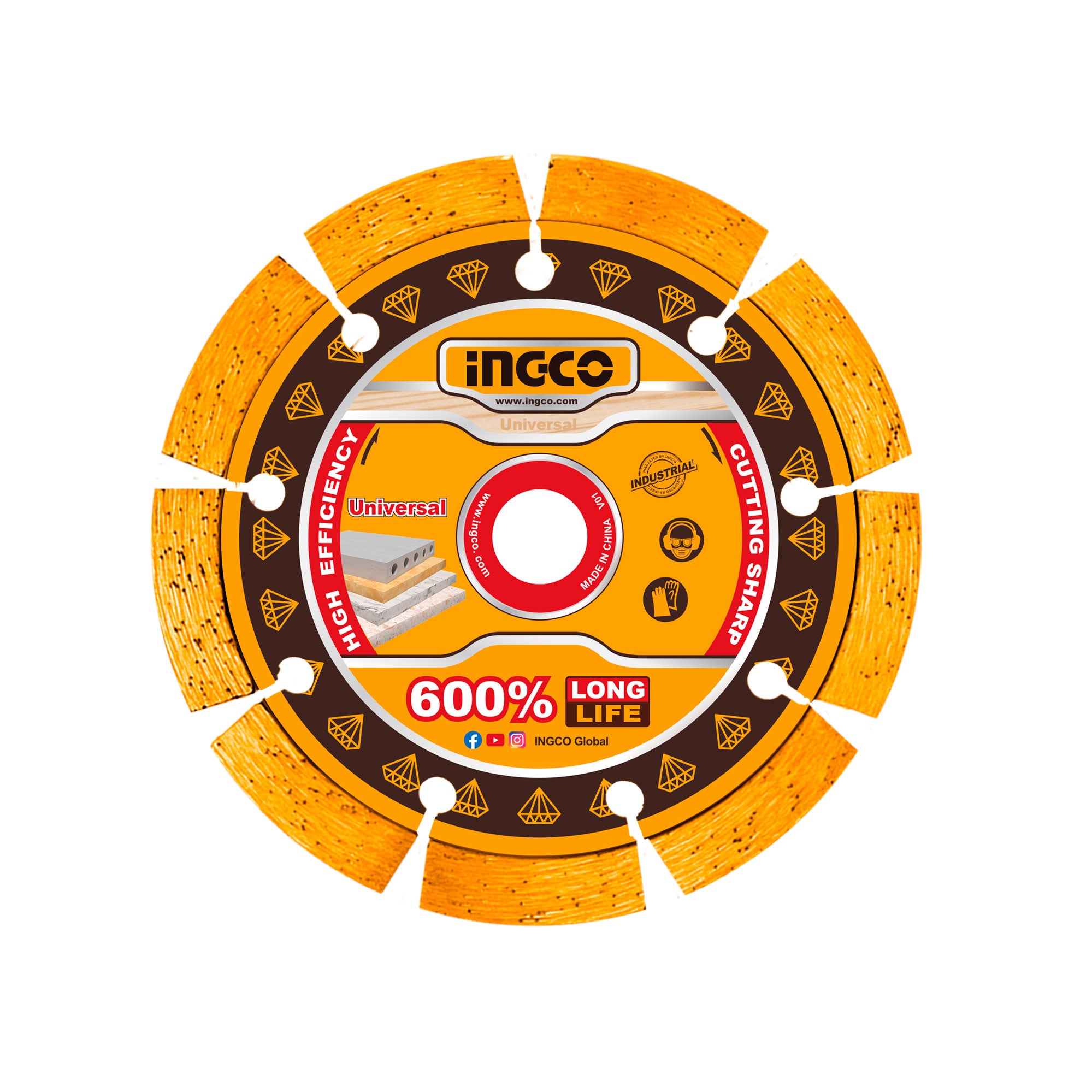 Disco Diamantado Segmentado 4-1/2X3/8X7/8 Ingco DMD071151
