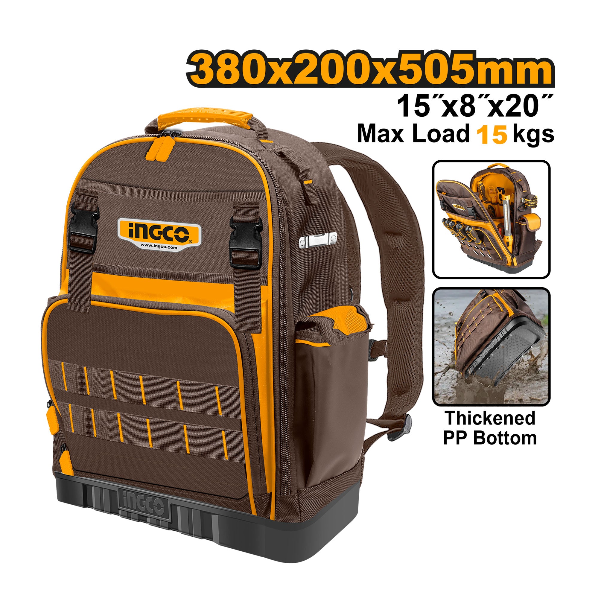 Ingco Maletin Para Herramientas 38X20X50.5Cms Con Bolsillos Carga Max. 15Kg Hbp03028