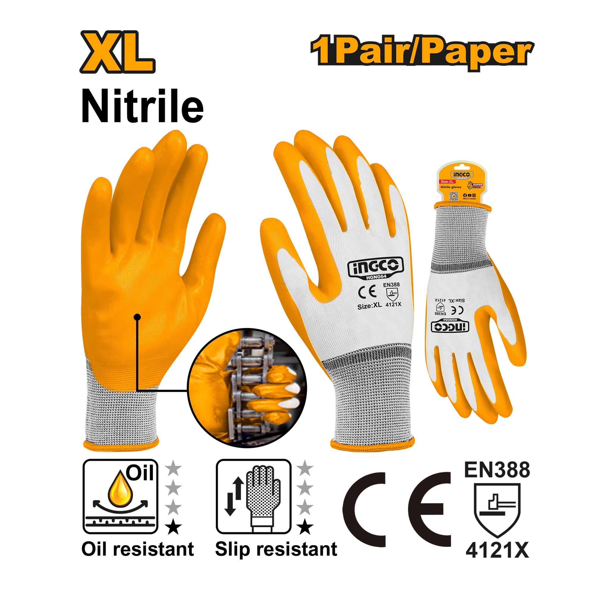 Guantes de Nitrilo INGCO  Forro Poliéster Recubrimiento Nitrilo HGNG64