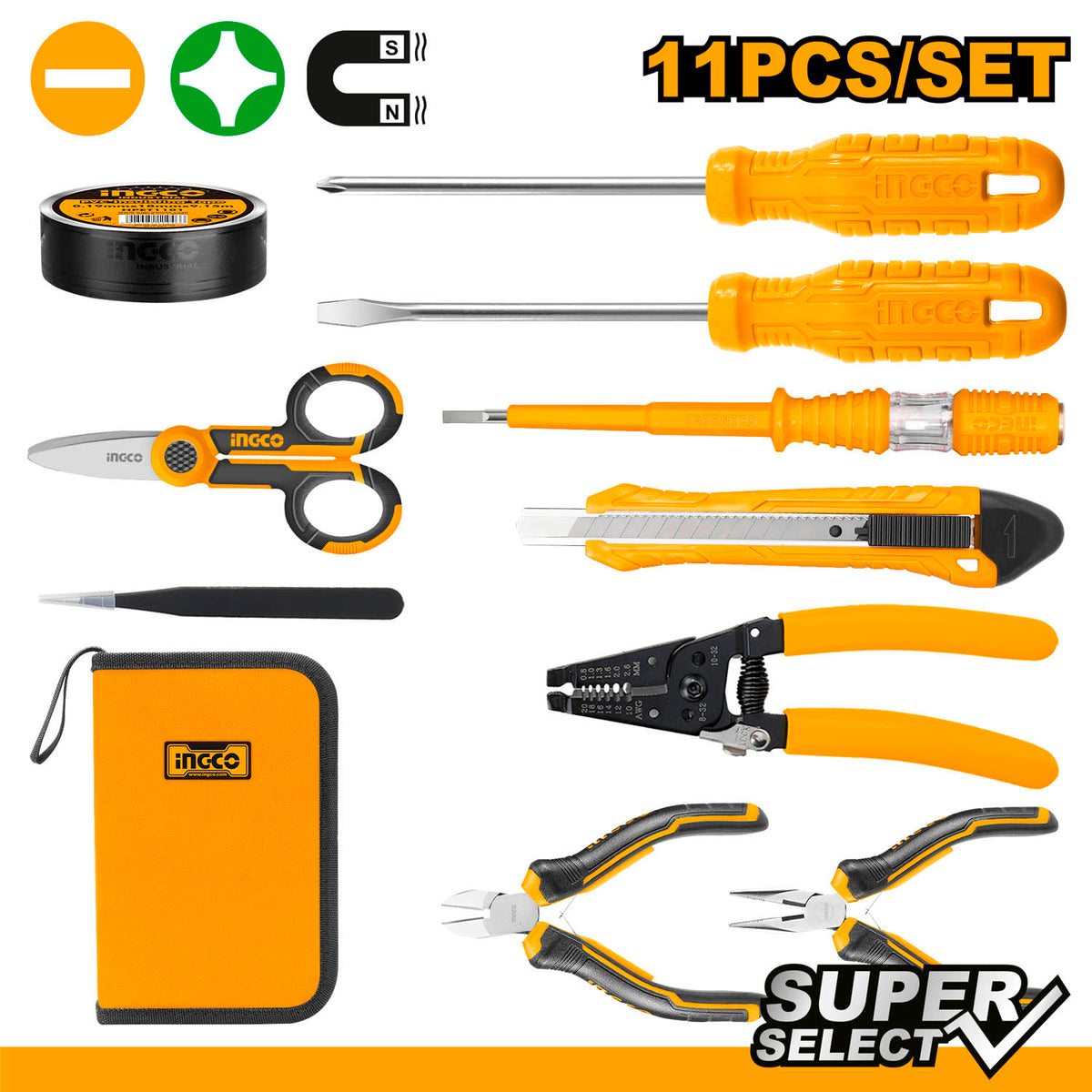 Set Herramientas Para Electricista 11Pzs Ingco Hkets0111