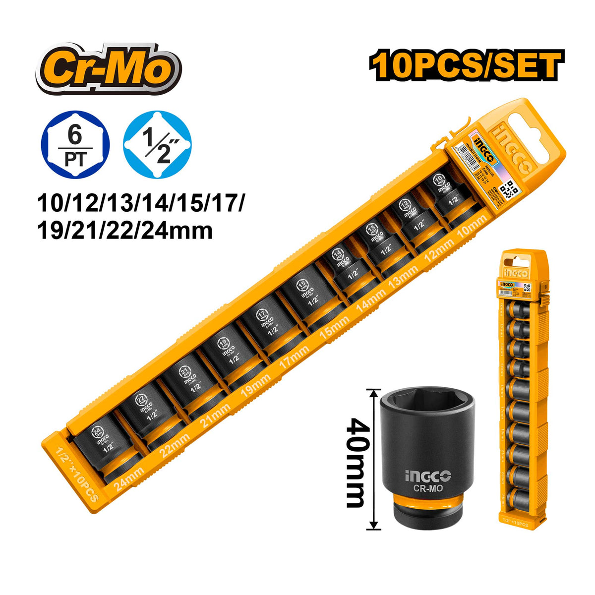 Set Dado Impacto 10Pcs M1/2 Ingco Hkissd12106