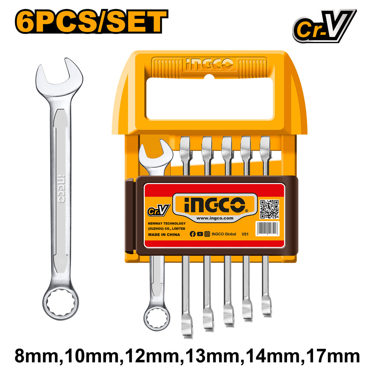 Set Llave Combinada 6Pcs 8-17Mm ingco Hkspa1066