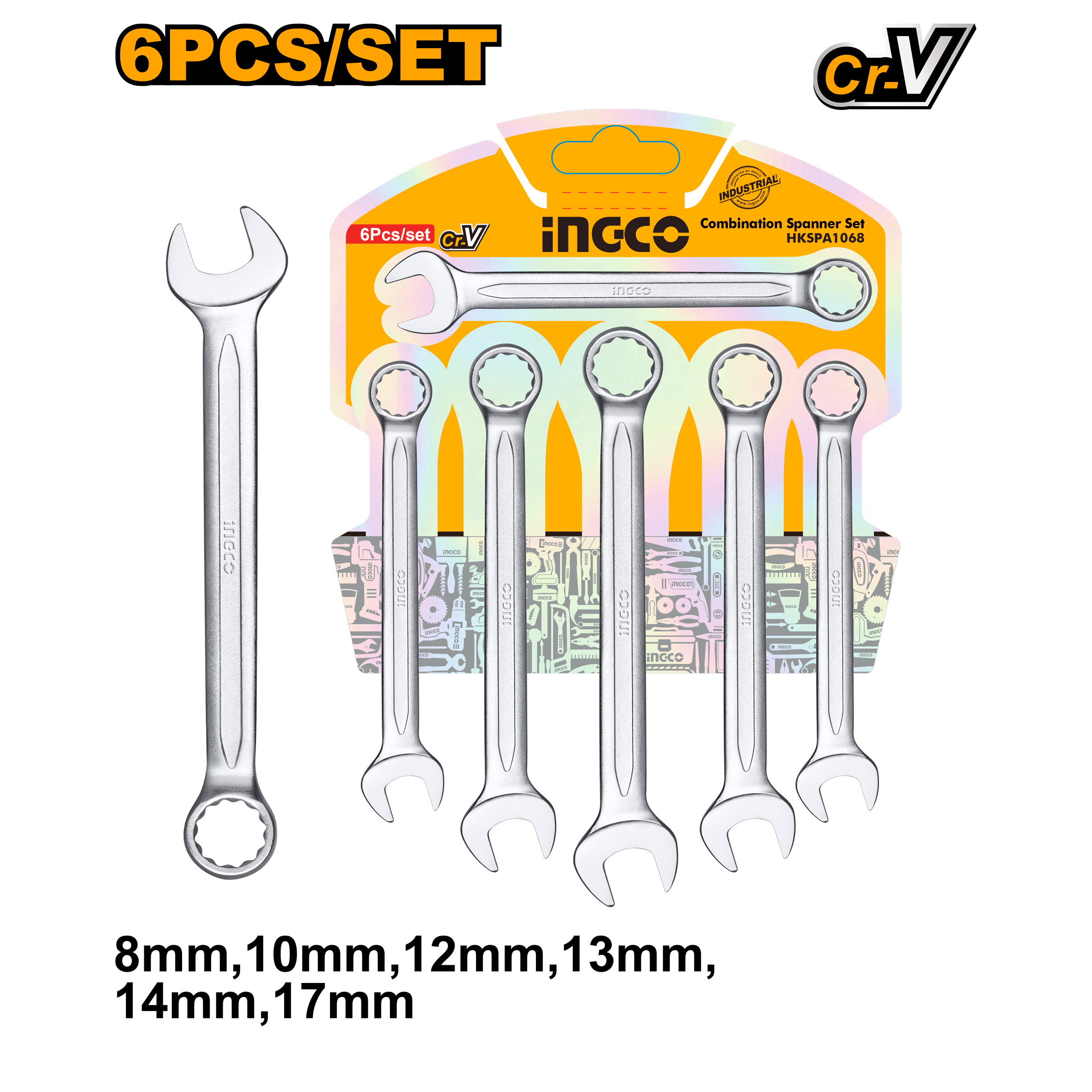 Set Llave Combinada Ind 6Pcs 8-17Mm INGCO HKSPA1068 - MARKEMSTORE