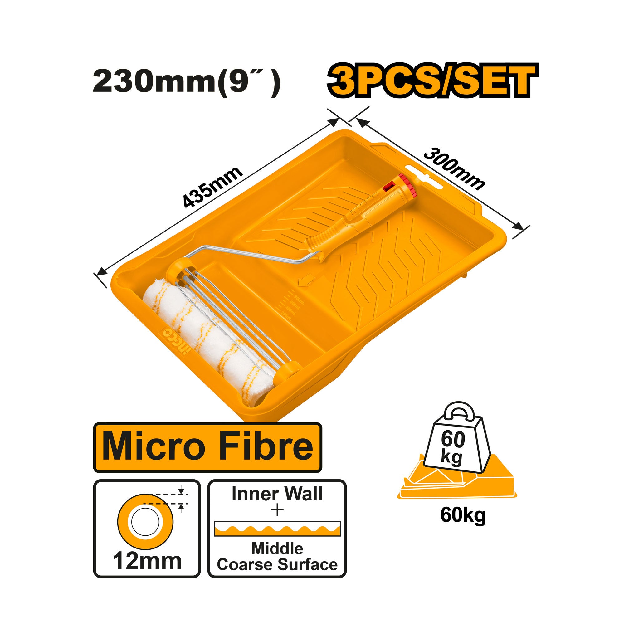 Set Rodillo para pintar 9´´ 3Pcs INGCO HKTCB030912