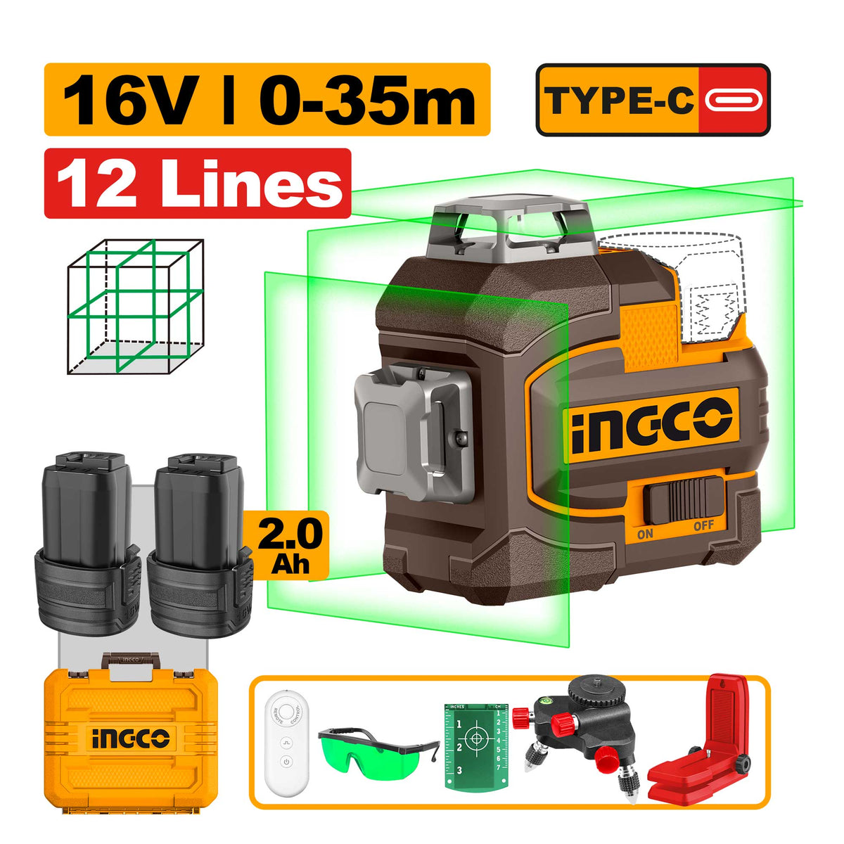 Nivel Laser 3D Linea Verde Clase con Accesorios INGCO Hll301205