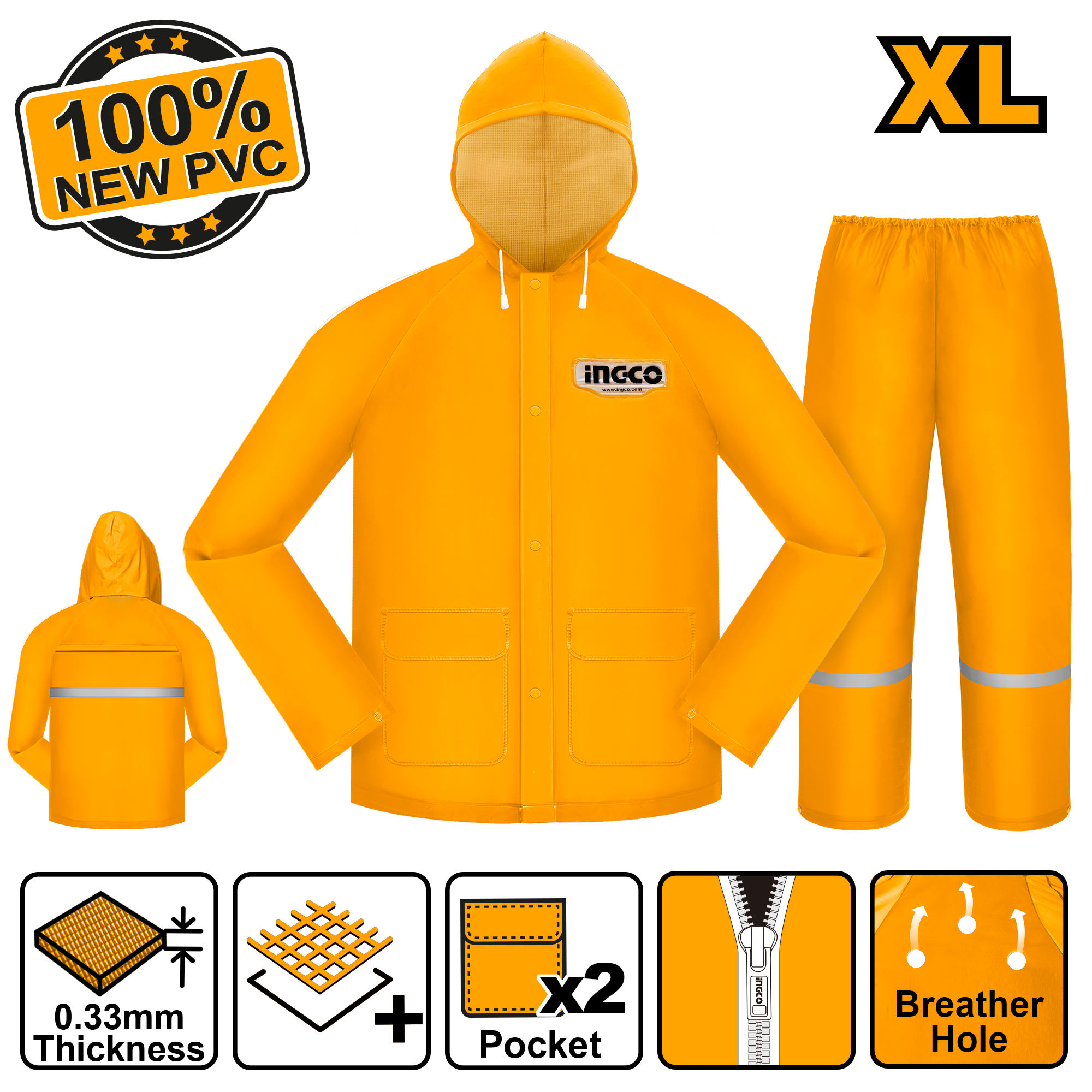 Impermeable Para Lluvia Amarillo Para Motorizado INGCO HRCTSKT031.XL