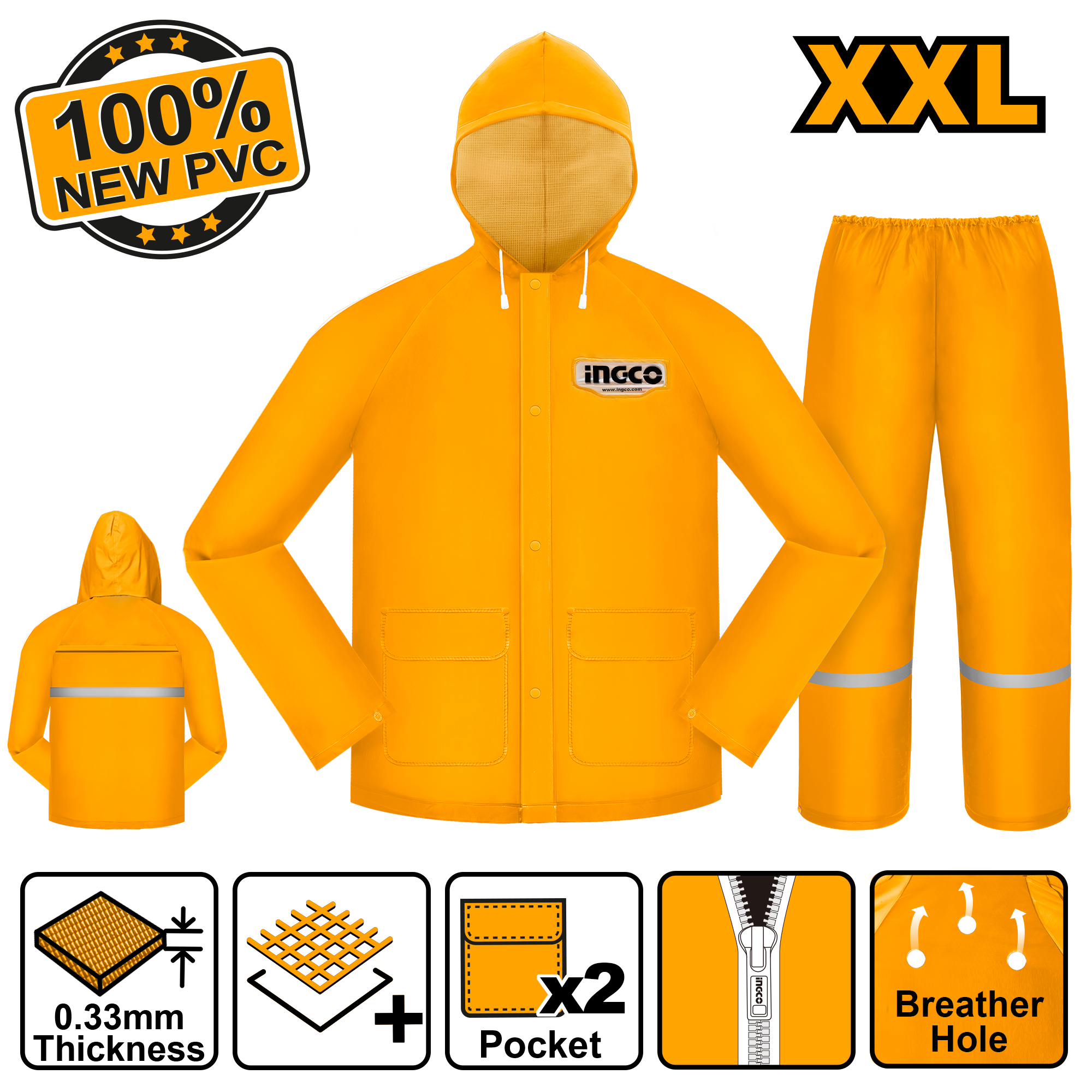 Impermeable Para Lluvia Amarillo Para Motorizado INGCO HRCTSKT031.XXL