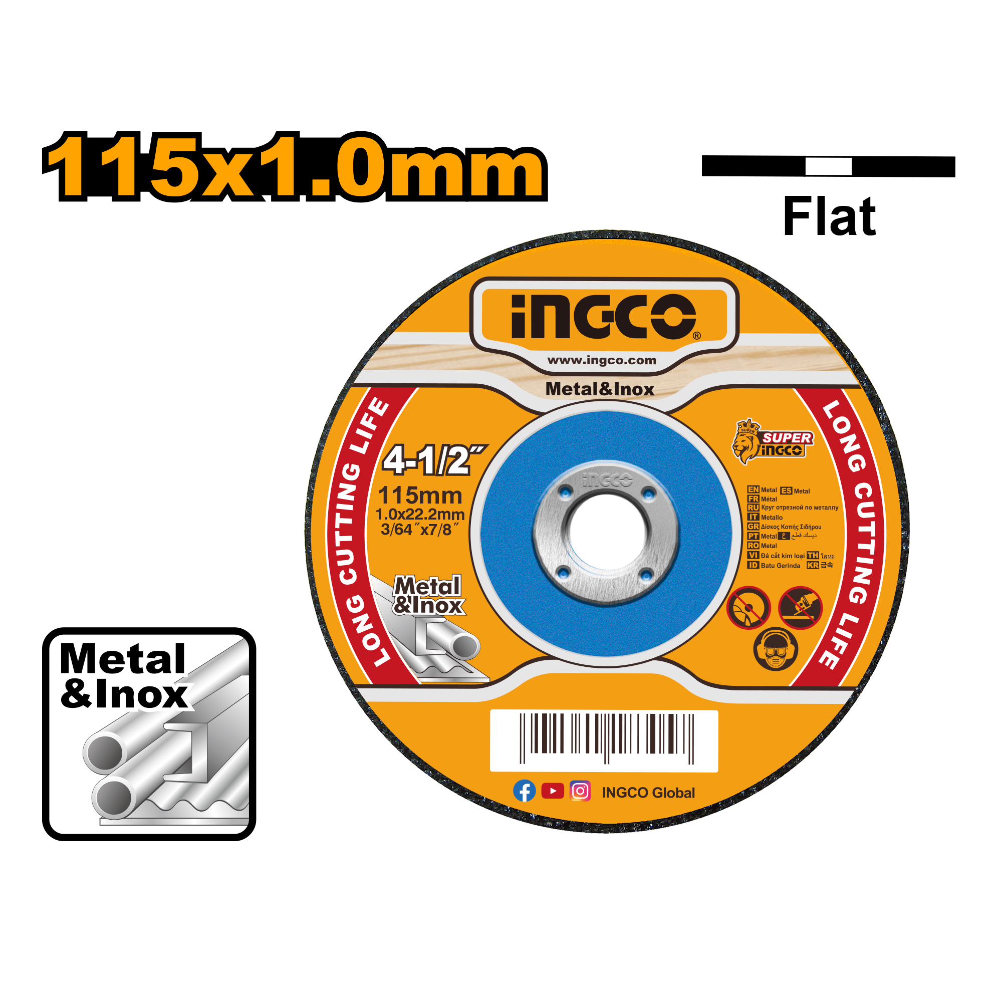 Disco De Corte Fino Metal-Inox 4-1/2X3/64X7/8 INGCO MCD121151