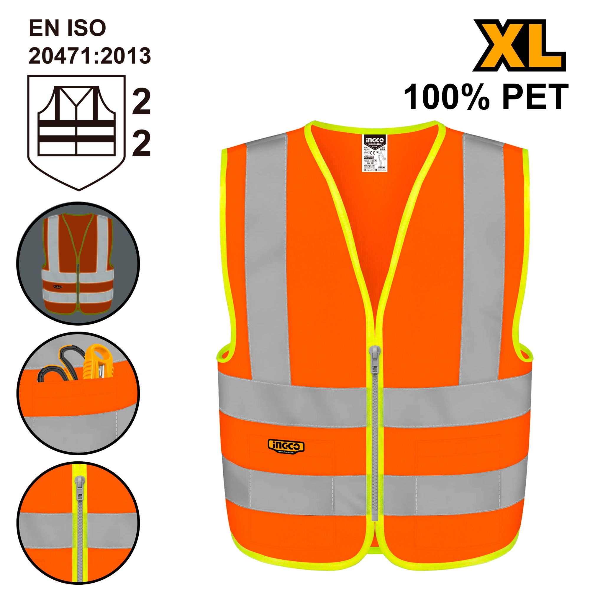 Chaleco Reflectivo de Seguridad INGCO Talla XL Naranja Fluorescente | RV82XL