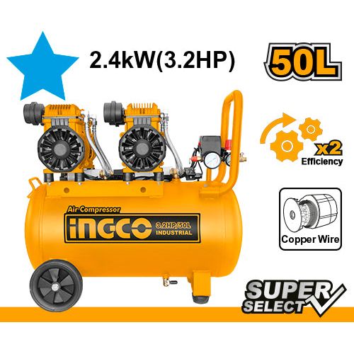 Compresor 3.2Hp 75Db 50L 110-120V 60Hz 2X1200W 3400 Rpm 8 Bar Ingco UACS224501 - MARKEMSTORE