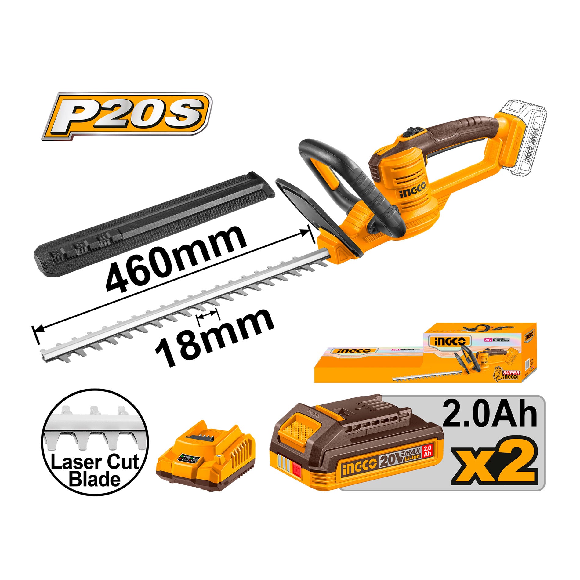 Cortasetos Inalámbrico INGCO 20V 2800 RPM Cuchilla 460mm UCHTLI20462