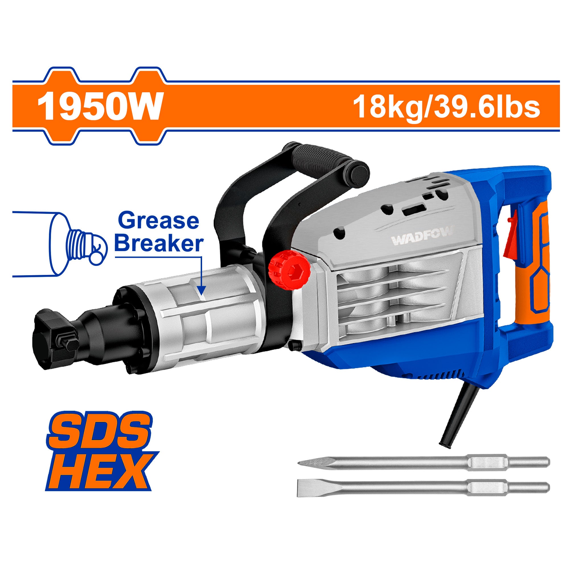 Demoledor 110V 1950W 2100Bmp 80J Incluye 2 Cinceles UWDB2D95