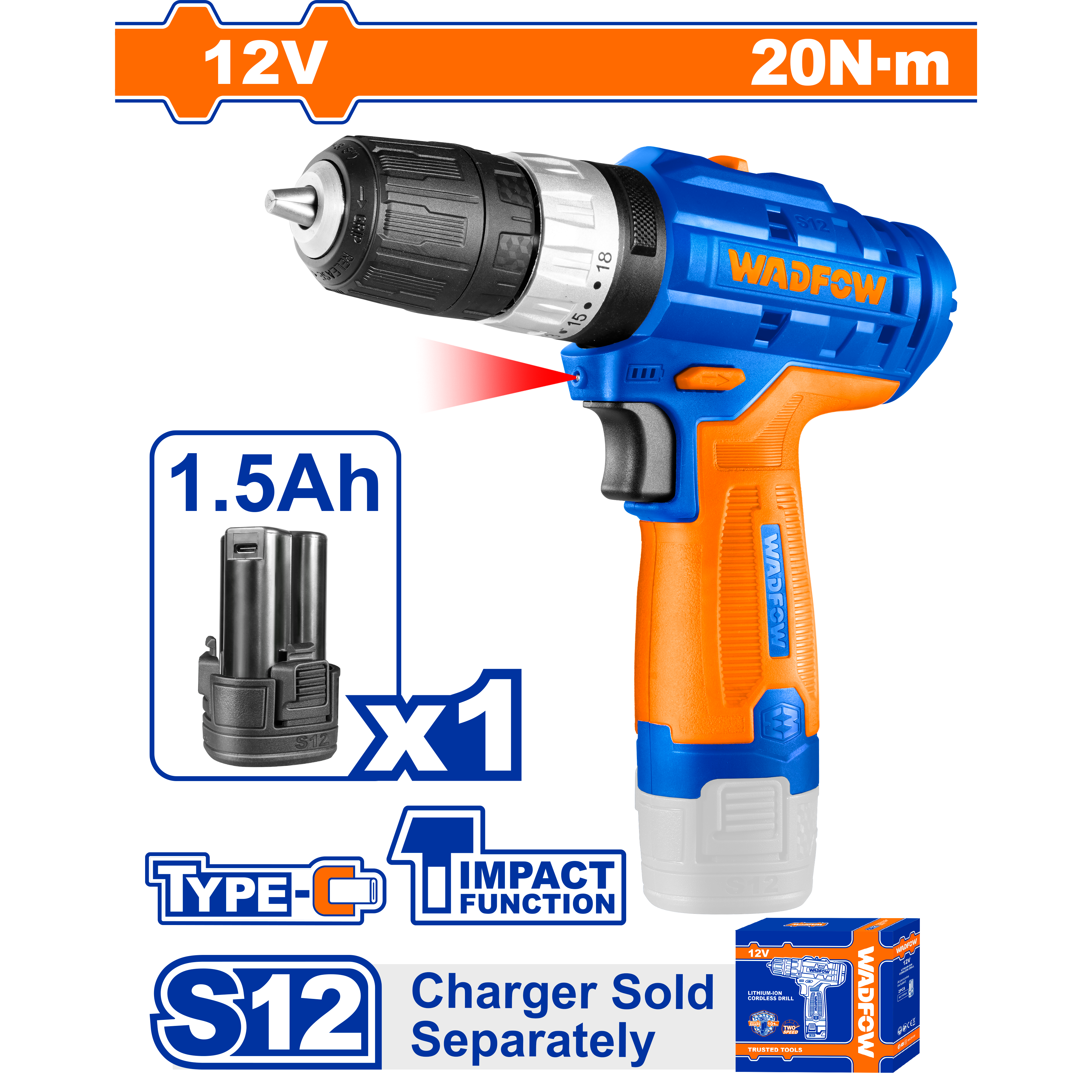 Taladro Impacto Inalámbrico 12V 20Nm M3/8 REF. WCDS540