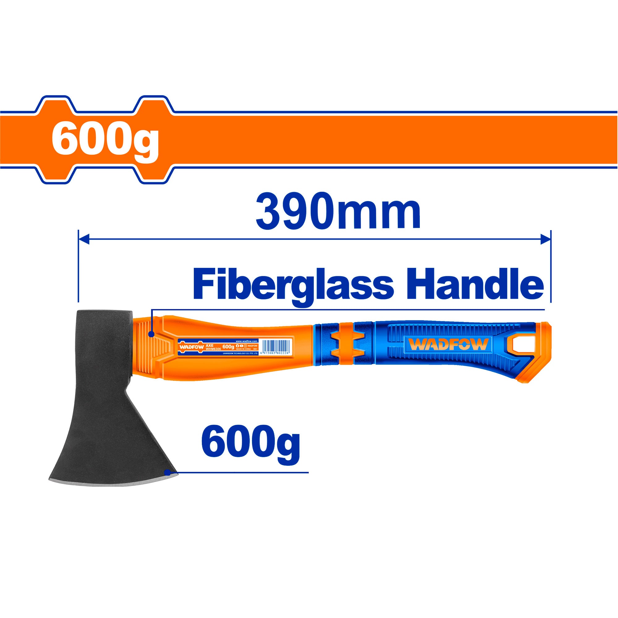 Hacha en acero al carbón 600g mango de fibra de vidrio WADFOW WHM6306