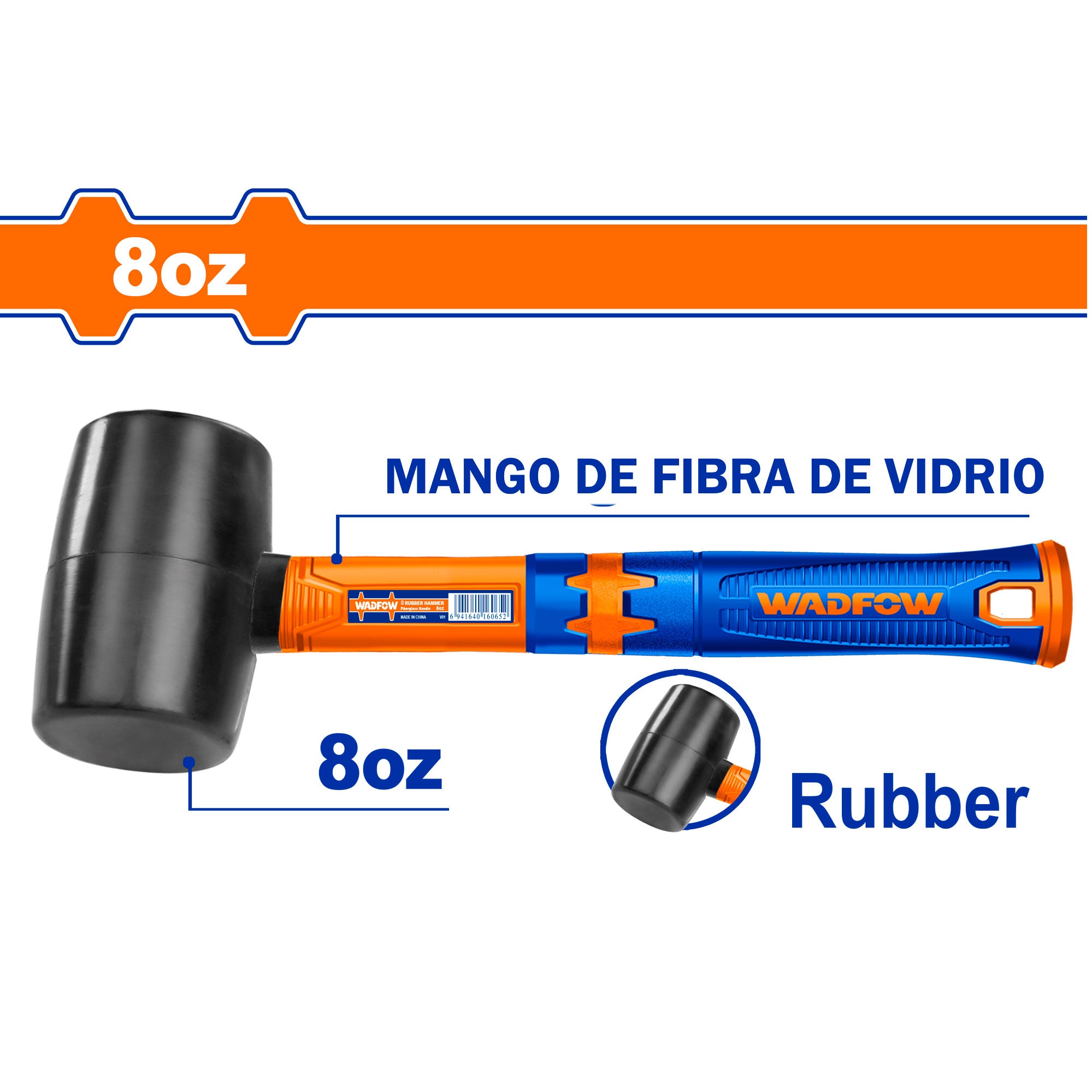 Mazo de caucho 8oz mango de fibra de vidrio WADFOW WHM7301