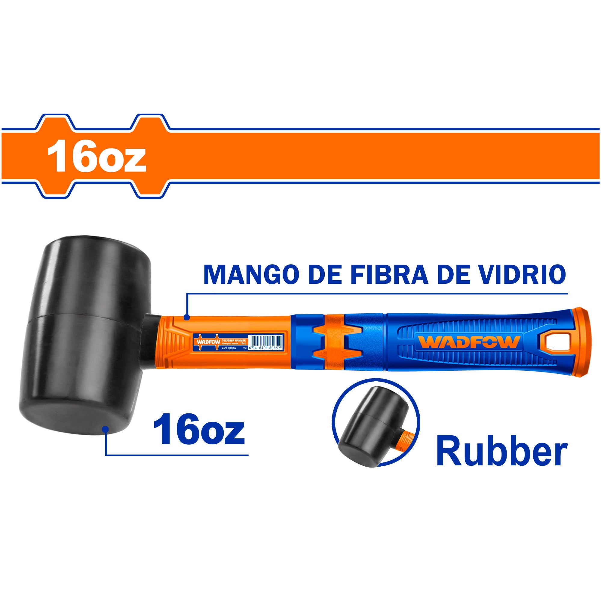 Mazo de caucho 16oz mango de fibra de vidrio WADFOW WHM7302