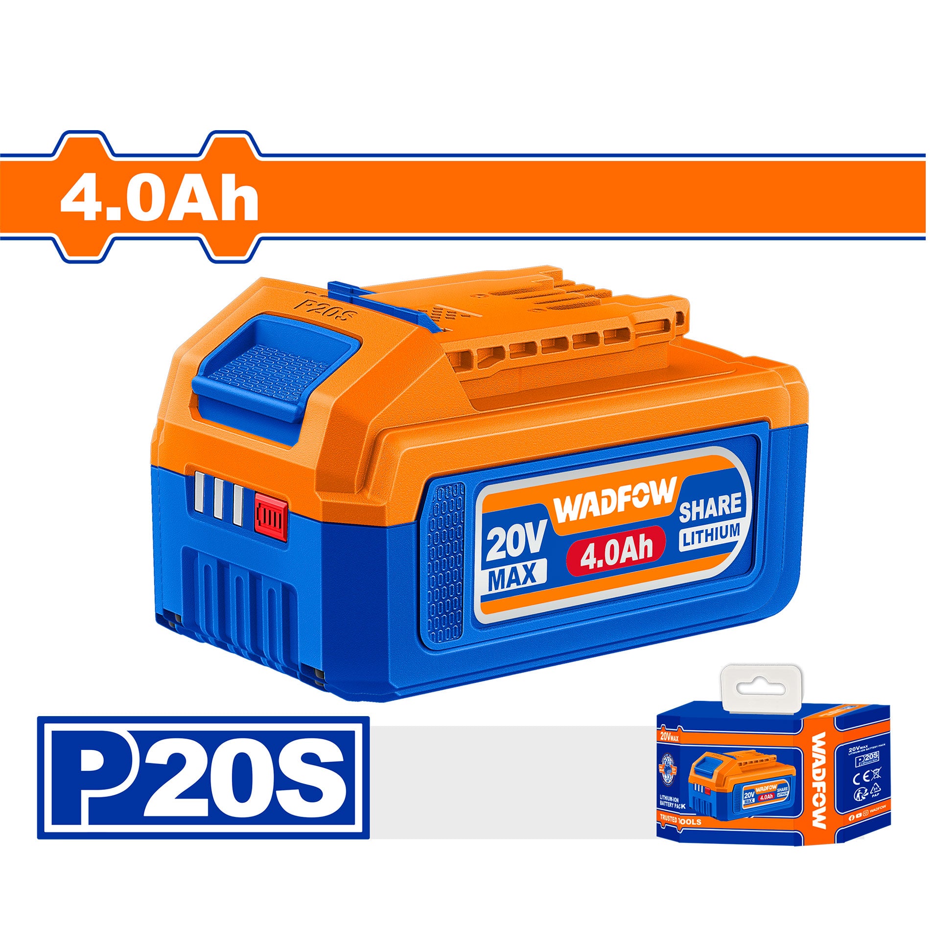 Batería 20V Ion-Litio para Herramientas 4.0Ah P20S WADFOW WLBP540