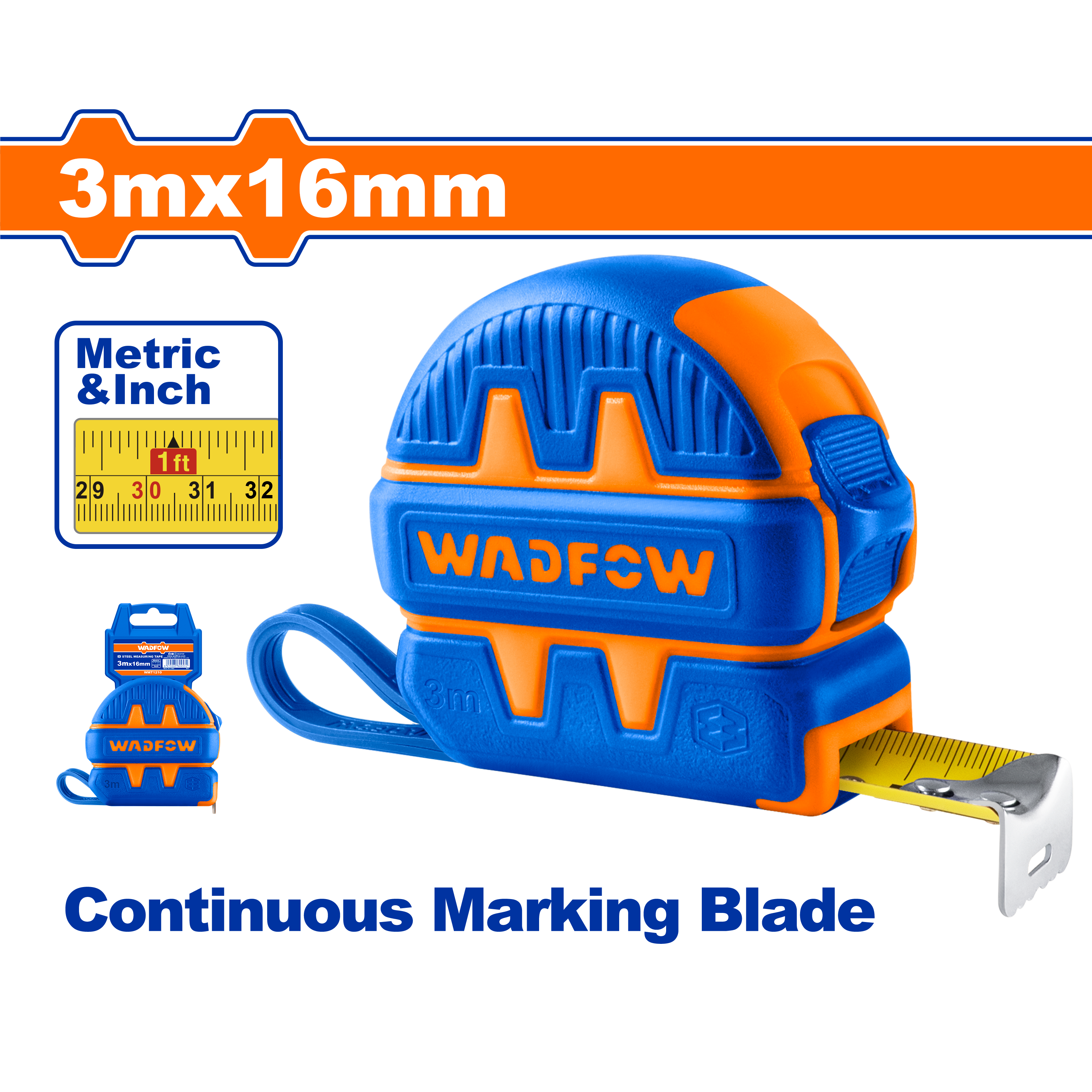 Flexómetro 3Mx16Mm 1 Botón Mts/Pulg WADFOW WMT1210