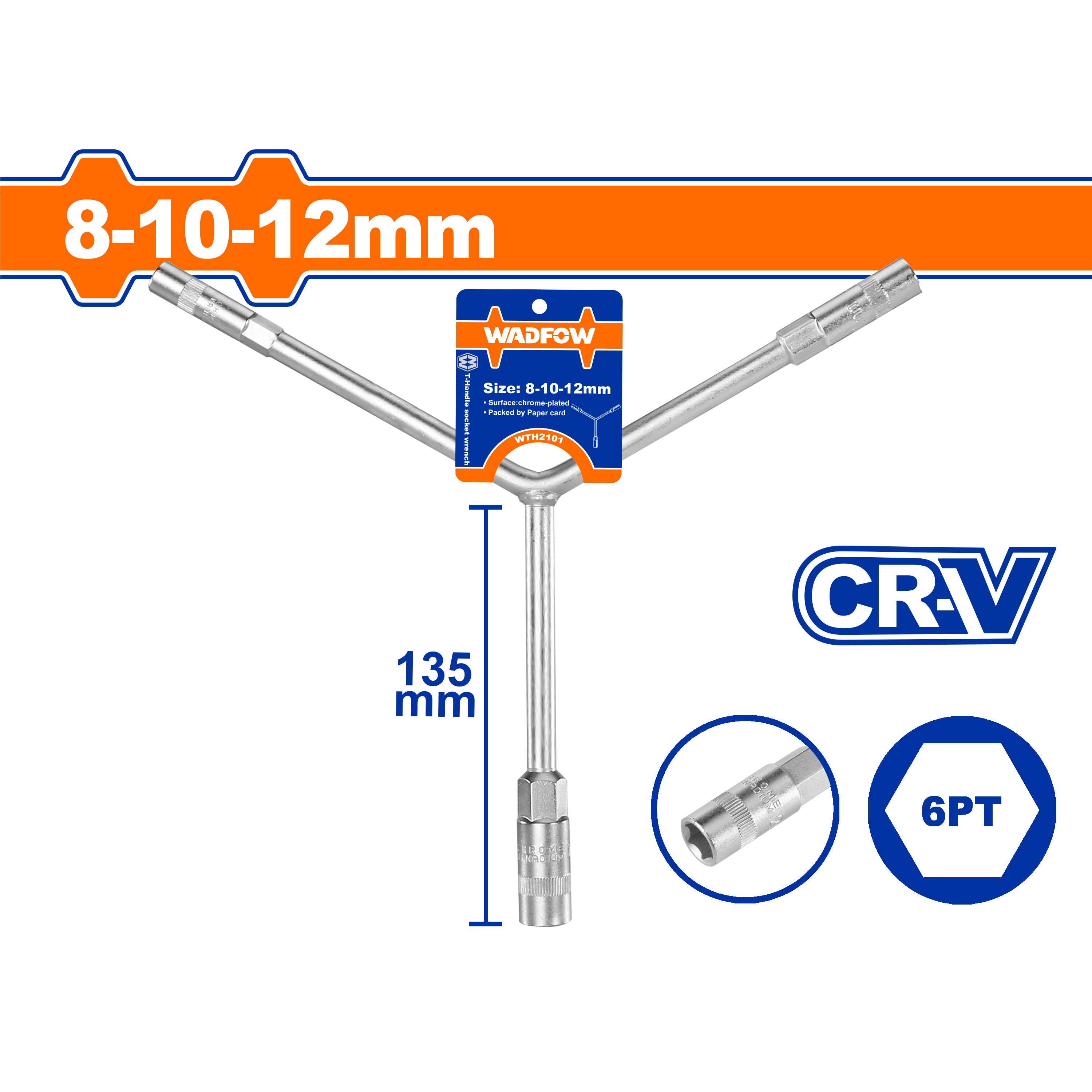 Llave En y Dados 8-10-12mm Cr-V Cromada WADFOW REF. WTH2101 - MARKEMSTORE