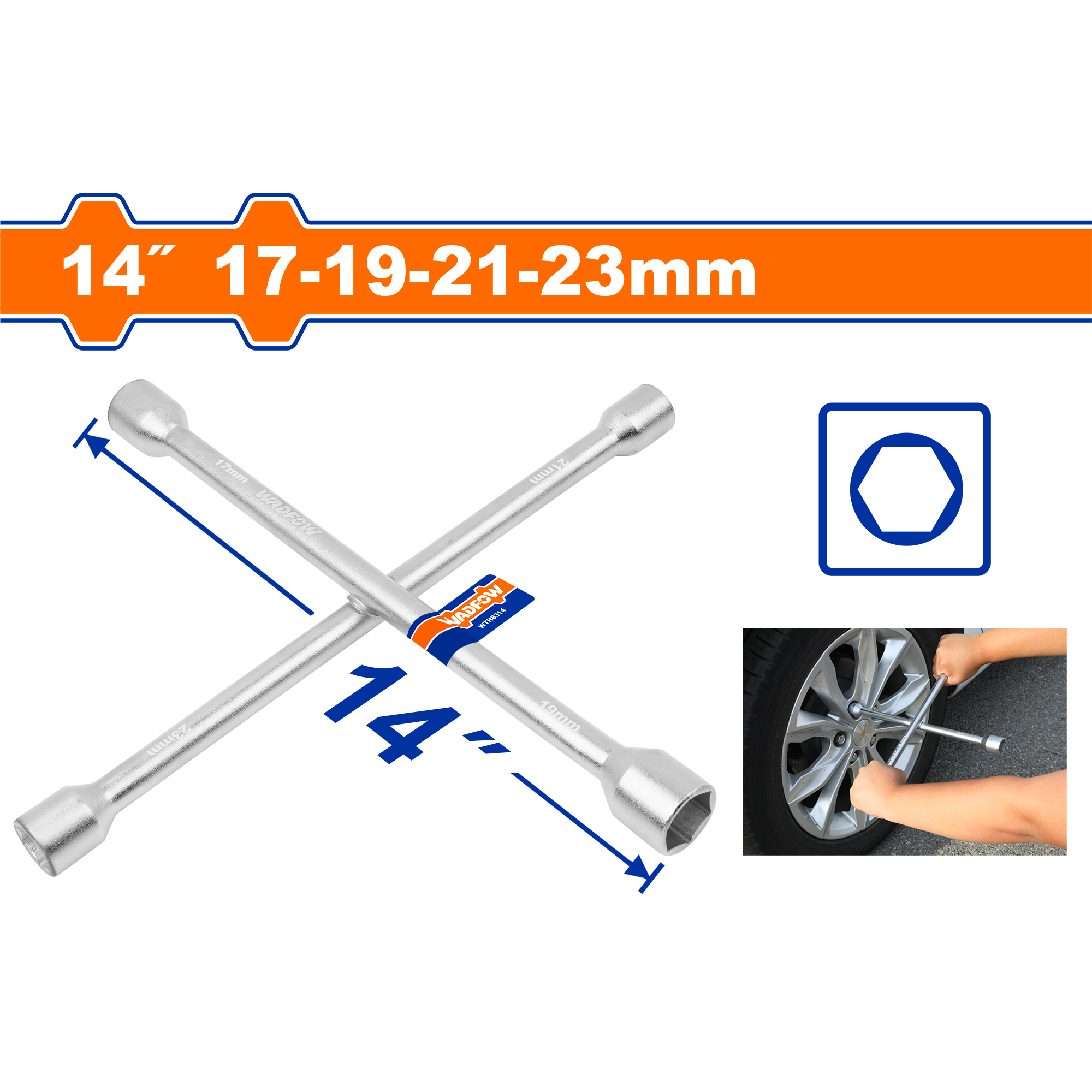 Cruceta 14 Dados 17X19X21X23Mm Acero Carbón WADFOW REF. WHT8314 - MARKEMSTORE