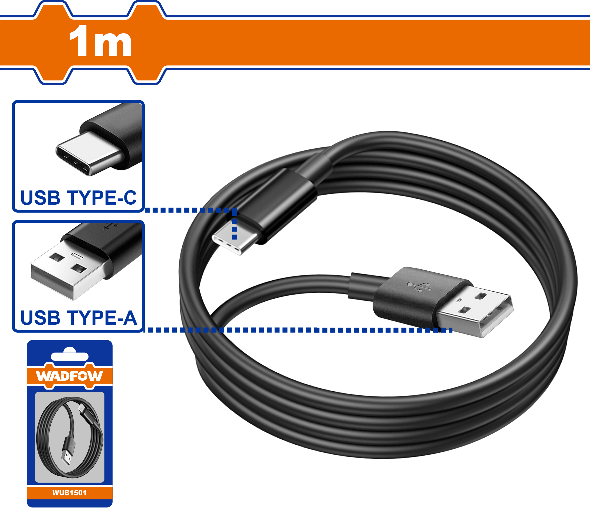 Cable USB-A a USB-C WADFOW 1 Metro 3A para Herramientas WUB1501