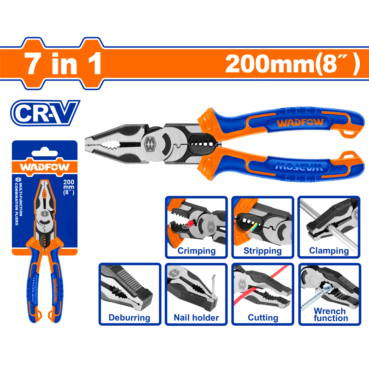 Alicate Combinado 8" Multifuncion 7 en 1 Wadfow Wpl1778 - MARKEMSTORE - Alicates