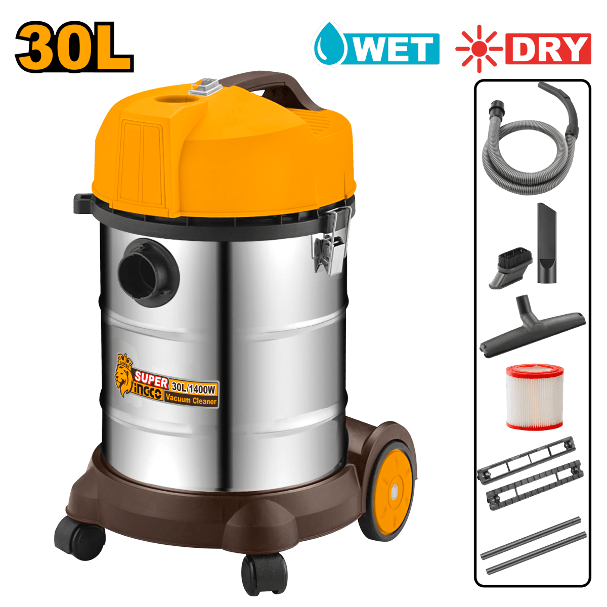 Aspiradora 110V 1400W 1,9Cbm/Min 16 - 18Kpa 30L INGCO UVC14301 - MARKEMSTORE - Aspiradoras