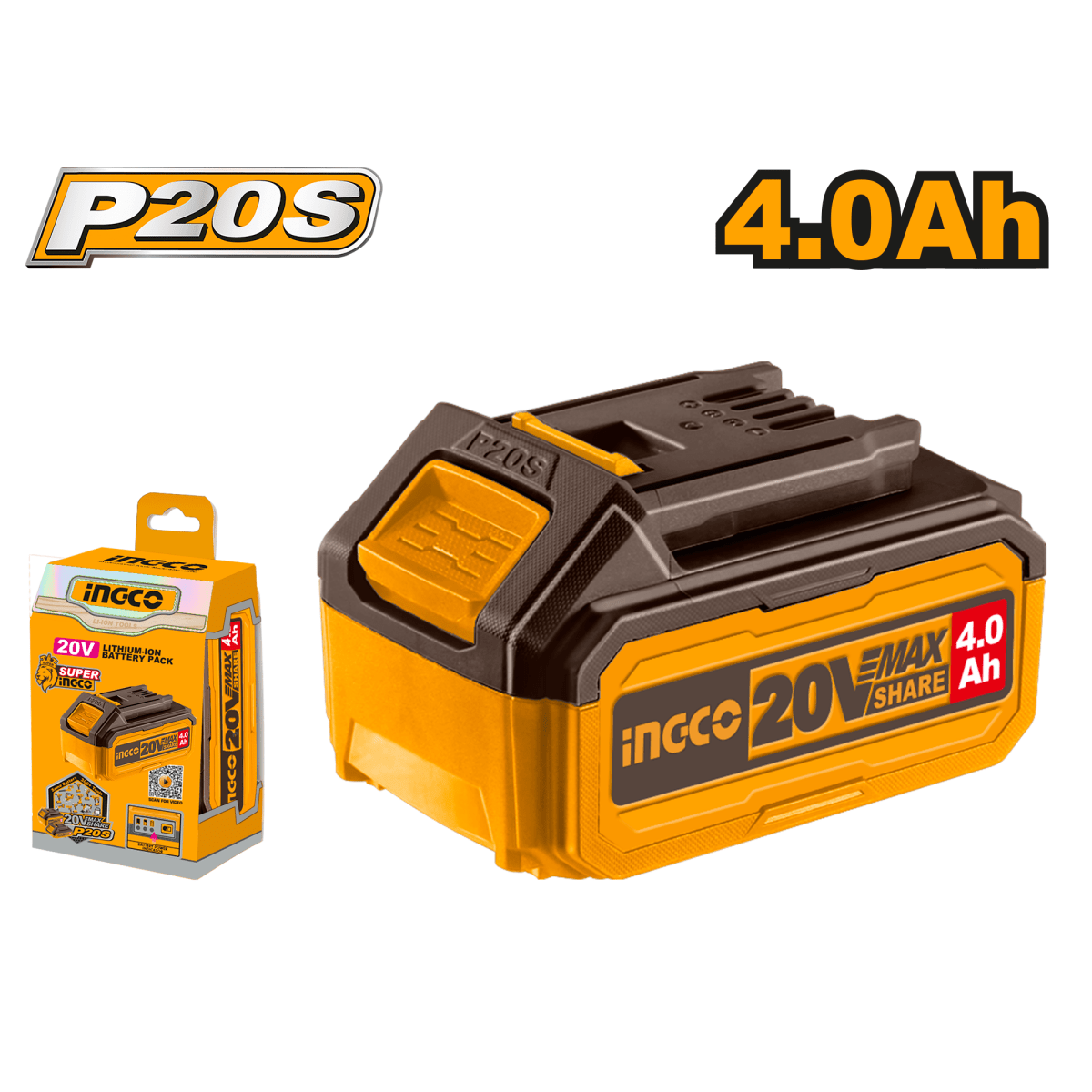 Bateria Ion Litio 20V 4,0Ah INGCO FBLI20021 - MARKEMSTORE - Baterías