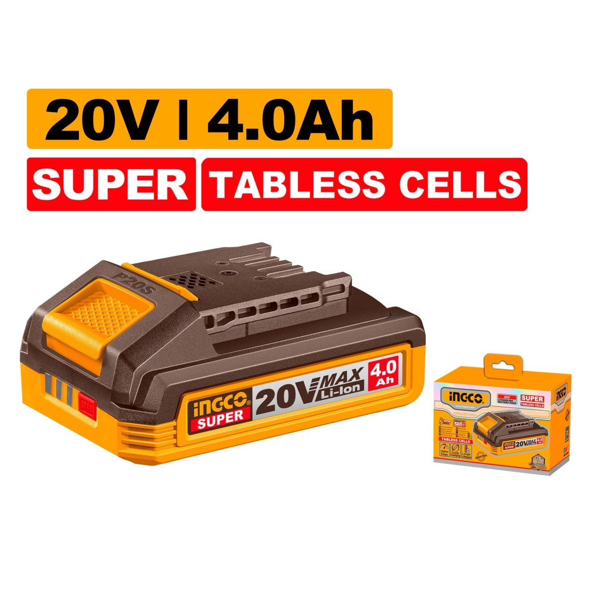 Batería Ion Litio 20V 4,0Ah Ingco FBLI2123 - MARKEMSTORE - Baterías y Cargadores