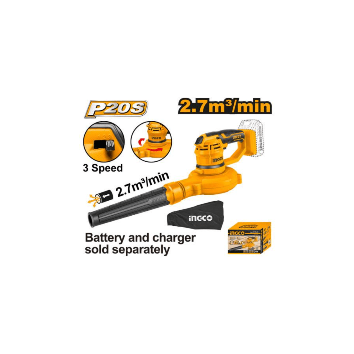 Blower Inalámbrico Ionlitio 20V INGCO CABLI2001 - MARKEMSTORE - Pistolas y Sopladores