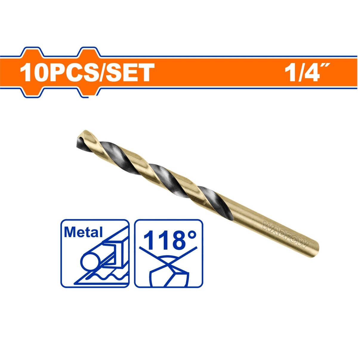 Broca HSS Para Metal 1/4 Pulgada WADFOW UWTD8907 - Paquete de 10 Unidades - MARKEMSTORE - Brocas