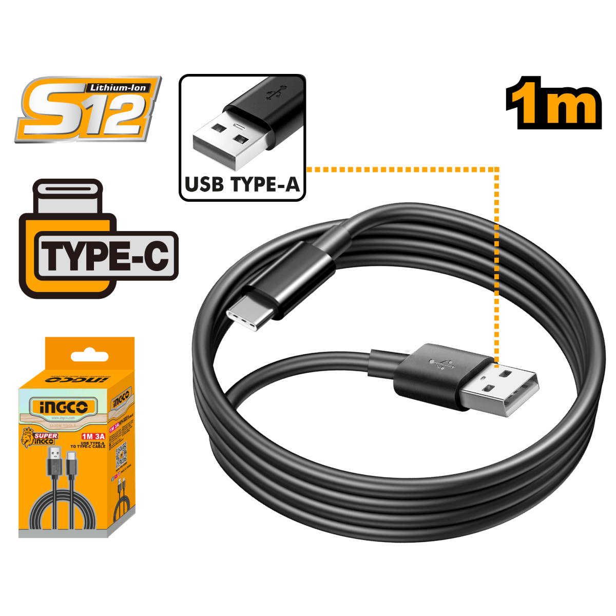 Cable Para Cargador 5V Tipo C 1Mts INGCO IUCC01 - MARKEMSTORE - 