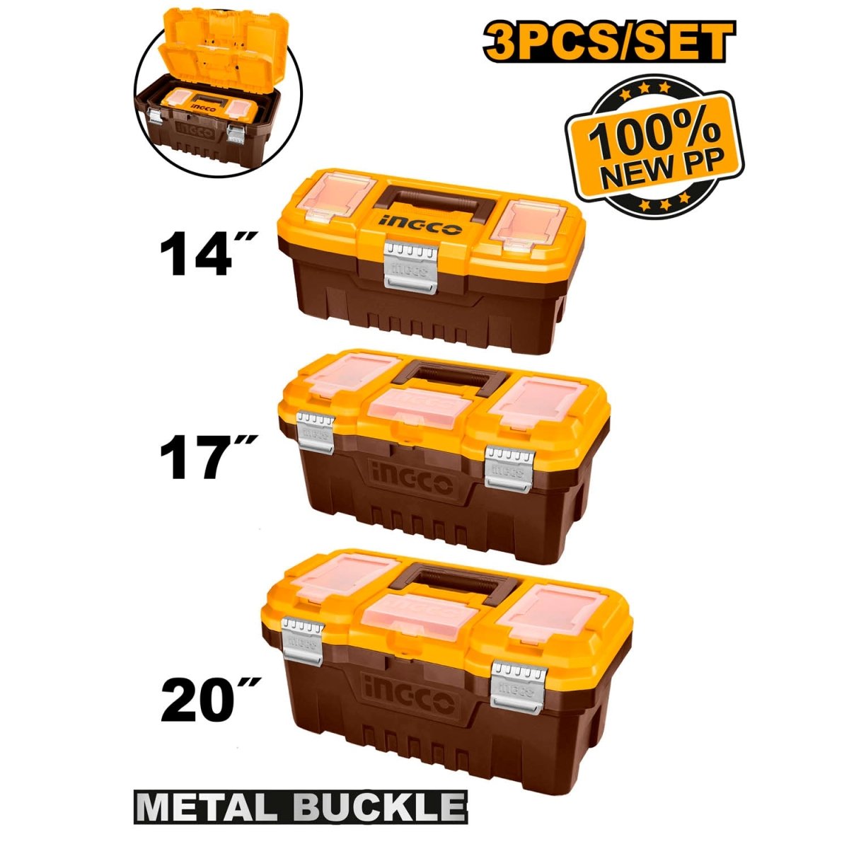 Caja De Herramientas Plastica 14/17/20 Set 3Pcs INGCO PBXK0302 - MARKEMSTORE - Cajas y Organizadores