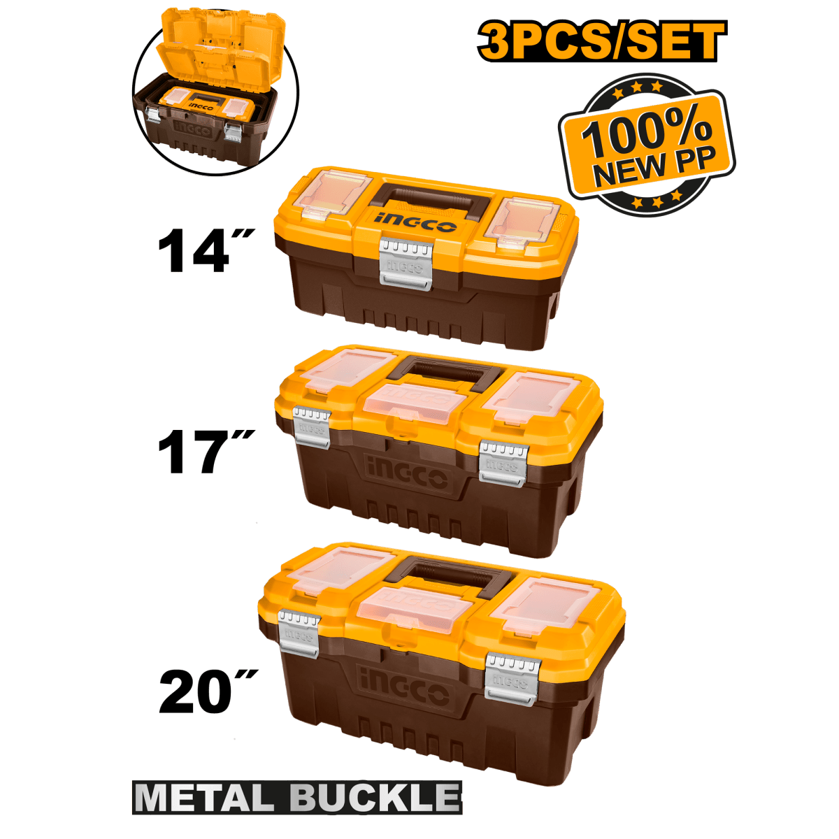 Caja De Herramientas Plastica 14/17/20 Set 3Pcs INGCO PBXK0302 - MARKEMSTORE - 