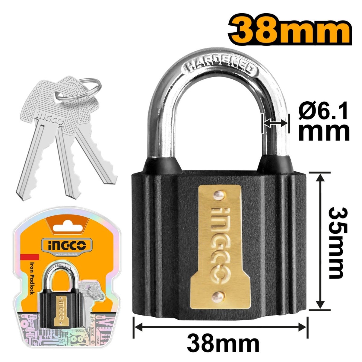 Candado Hierro 38mm Recubrimiento contra agua INGCO DIPL0401 - MARKEMSTORE - Candados