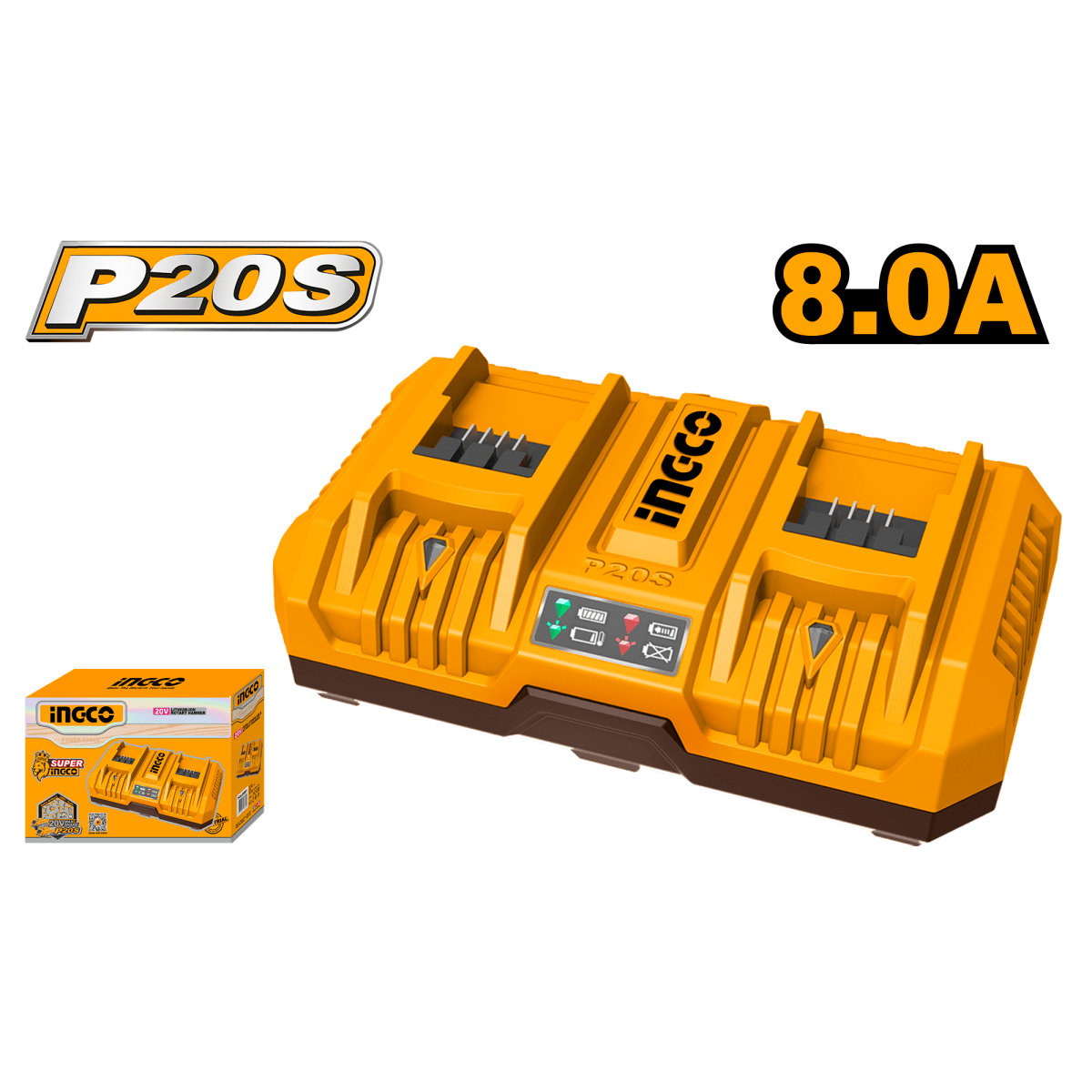 Cargador 20V para 2 Baterías INGCO UFCLI2082 - MARKEMSTORE -