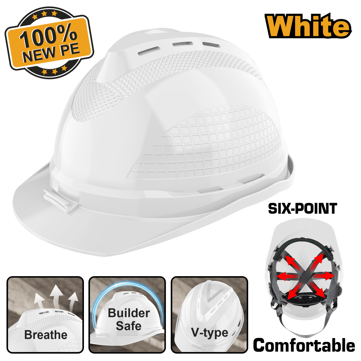 Casco de Seguridad Blanco Con Ventilacion Suspension Ingco Hsh802 - MARKEMSTORE - seguridad industrial