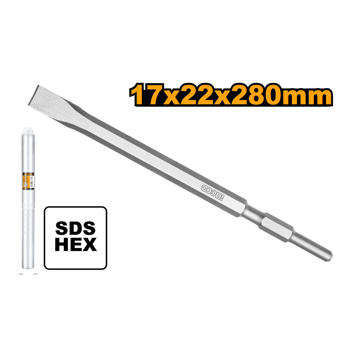Cincel Hex Plano 17X280X22mm INGCO DBC0522801 - MARKEMSTORE - 