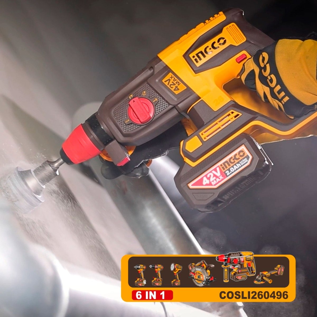 Combo 42V 1 Taladro Impacto M1/2, Llave De Impacto M1/2, Pulidora 4 1/2, Rotomartillo, Sierra Circular, Lampara Ucosli260496 - MARKEMSTORE - Combos de Herramientas