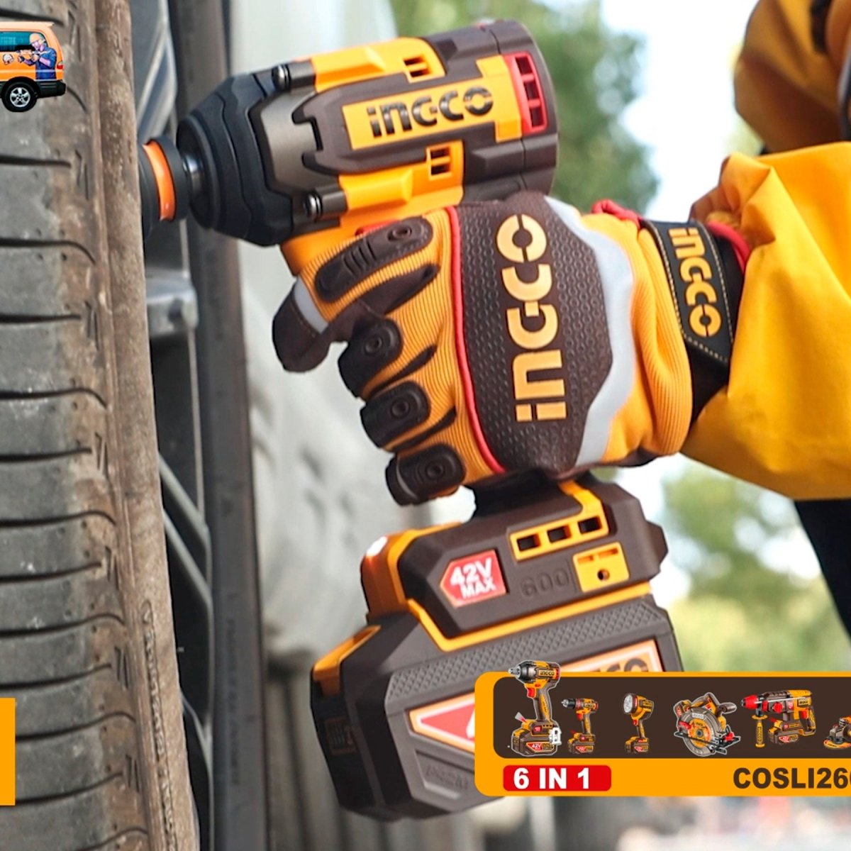 Combo 42V 1 Taladro Impacto M1/2, Llave De Impacto M1/2, Pulidora 4 1/2, Rotomartillo, Sierra Circular, Lampara Ucosli260496 - MARKEMSTORE - Combos de Herramientas
